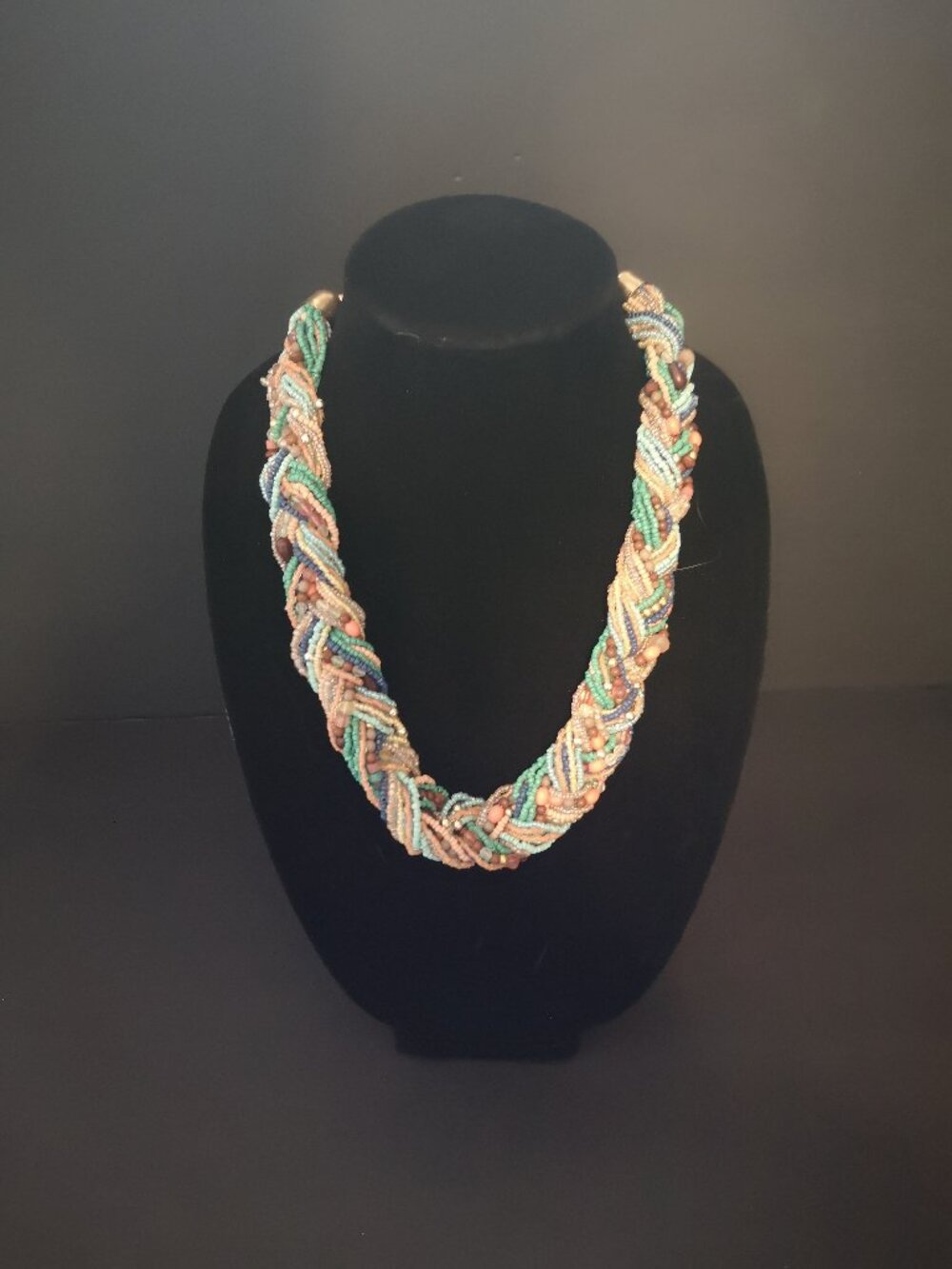 Multi Strand Bohemian Statement Braided Necklace w/ Multi Colored Seed Beads